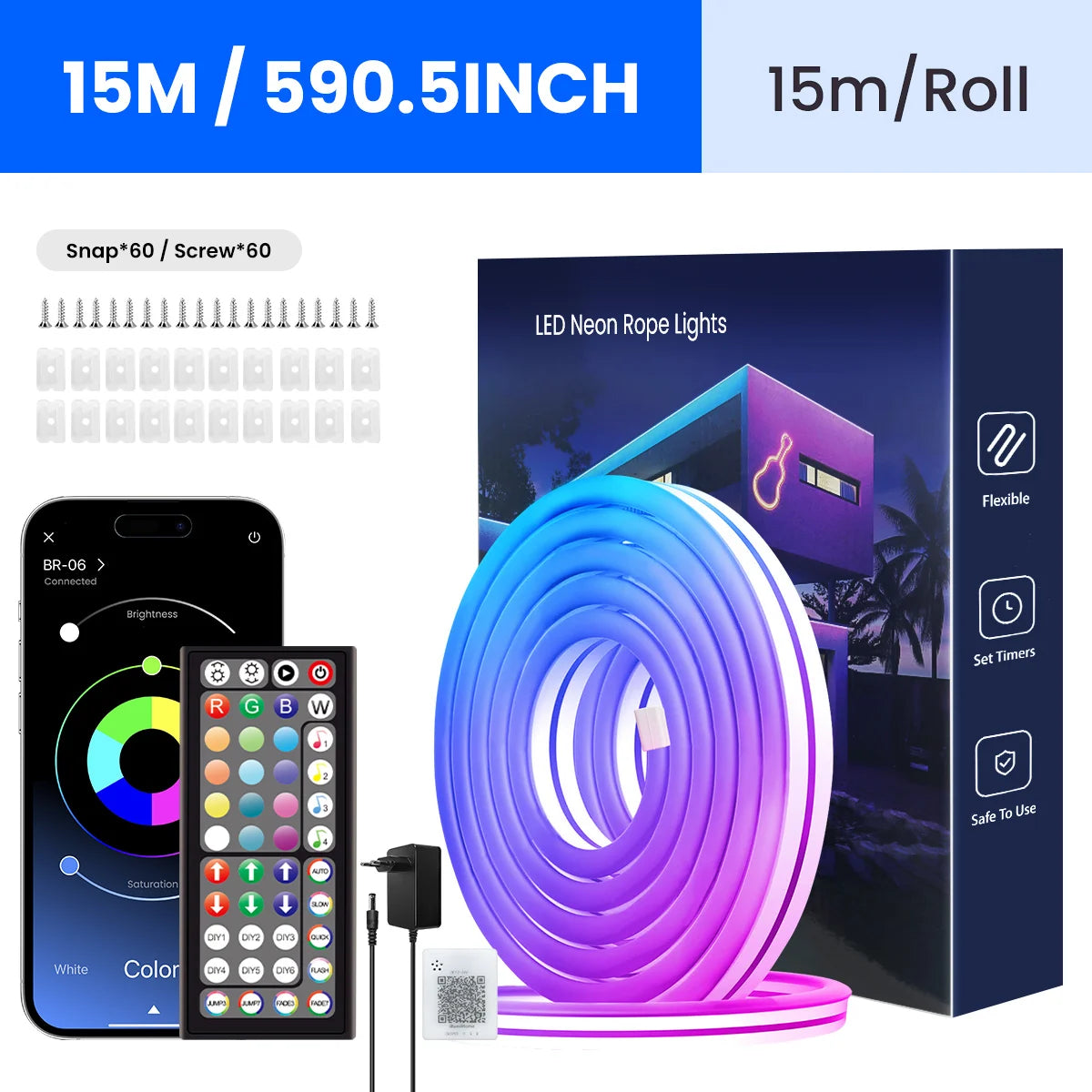 Flexible RGB Neon LED Seillichter mit App- & Fernbedienungssteuerung