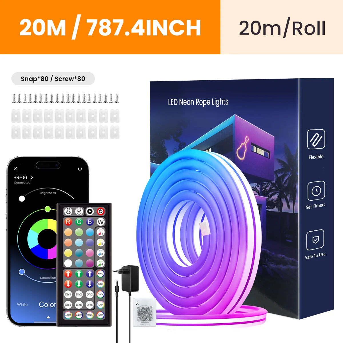 Flexible RGB Neon LED Seillichter mit App- & Fernbedienungssteuerung