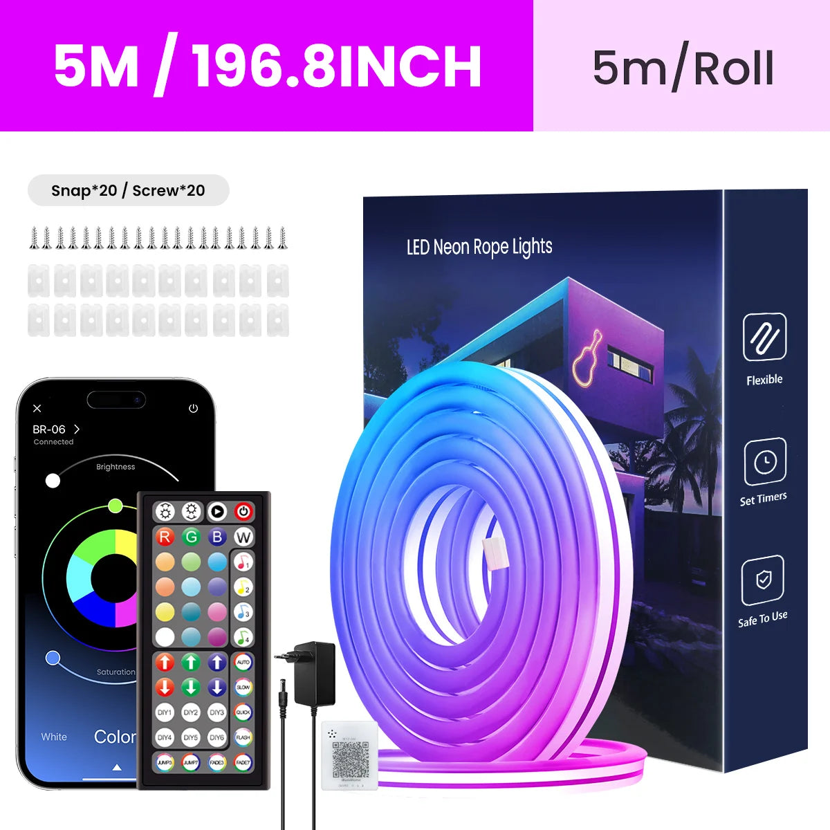 Flexible RGB Neon LED Seillichter mit App- & Fernbedienungssteuerung
